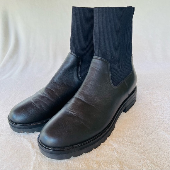 EILEEN FISHER East Leather and Recycled Stretch Knit Sock Boot SIZE 9.5 - Picture 11 of 16